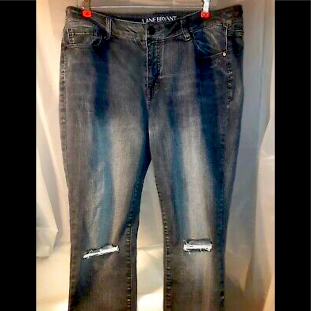 Lane Bryant Mid Rise Super Stretch Skinny Jeans Black Distressed